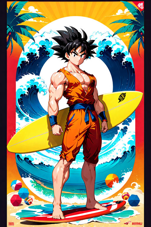 Portrait full body Goku flexing his lean muscles by Pixelor - Playground