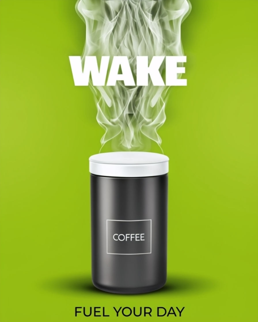 Dynamic Coffee Container with Steam and Wake Message Advertisement