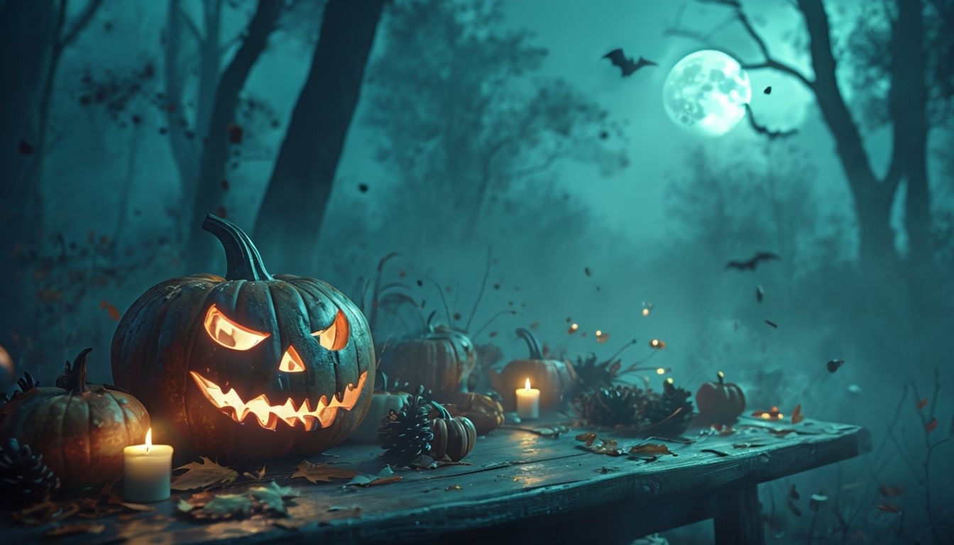 Spooky Halloween Night in Misty Forest Virtual Background
