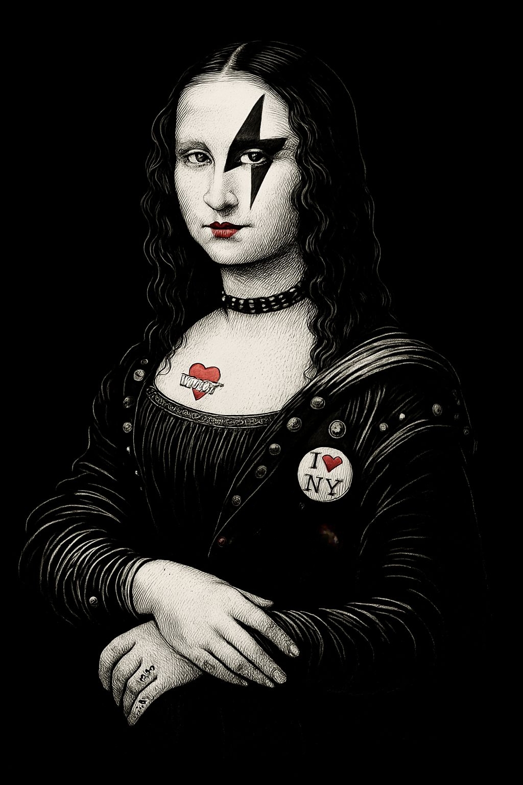 Punk Rock Mona Lisa Portrait with Tattoo and Choker Necklace Poster