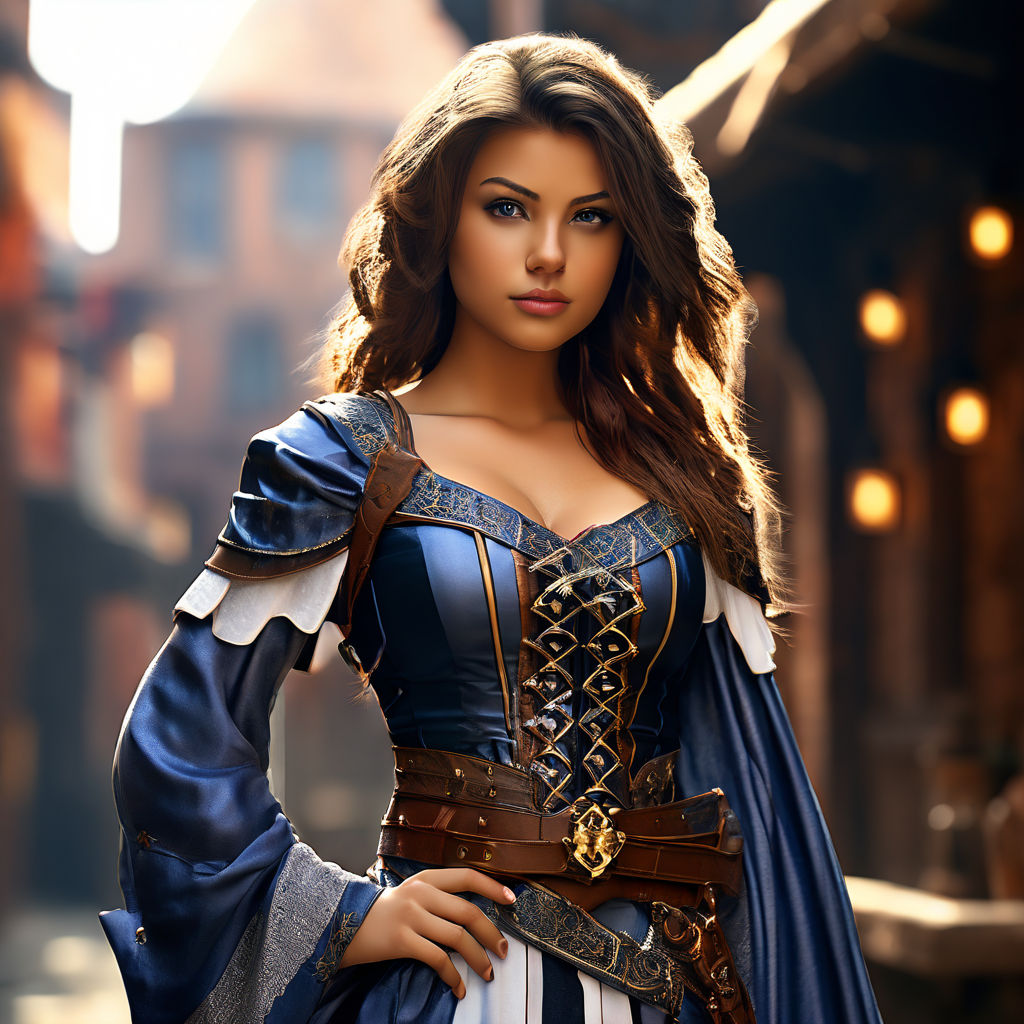 Busty woman wearing medieval fantasy clothes