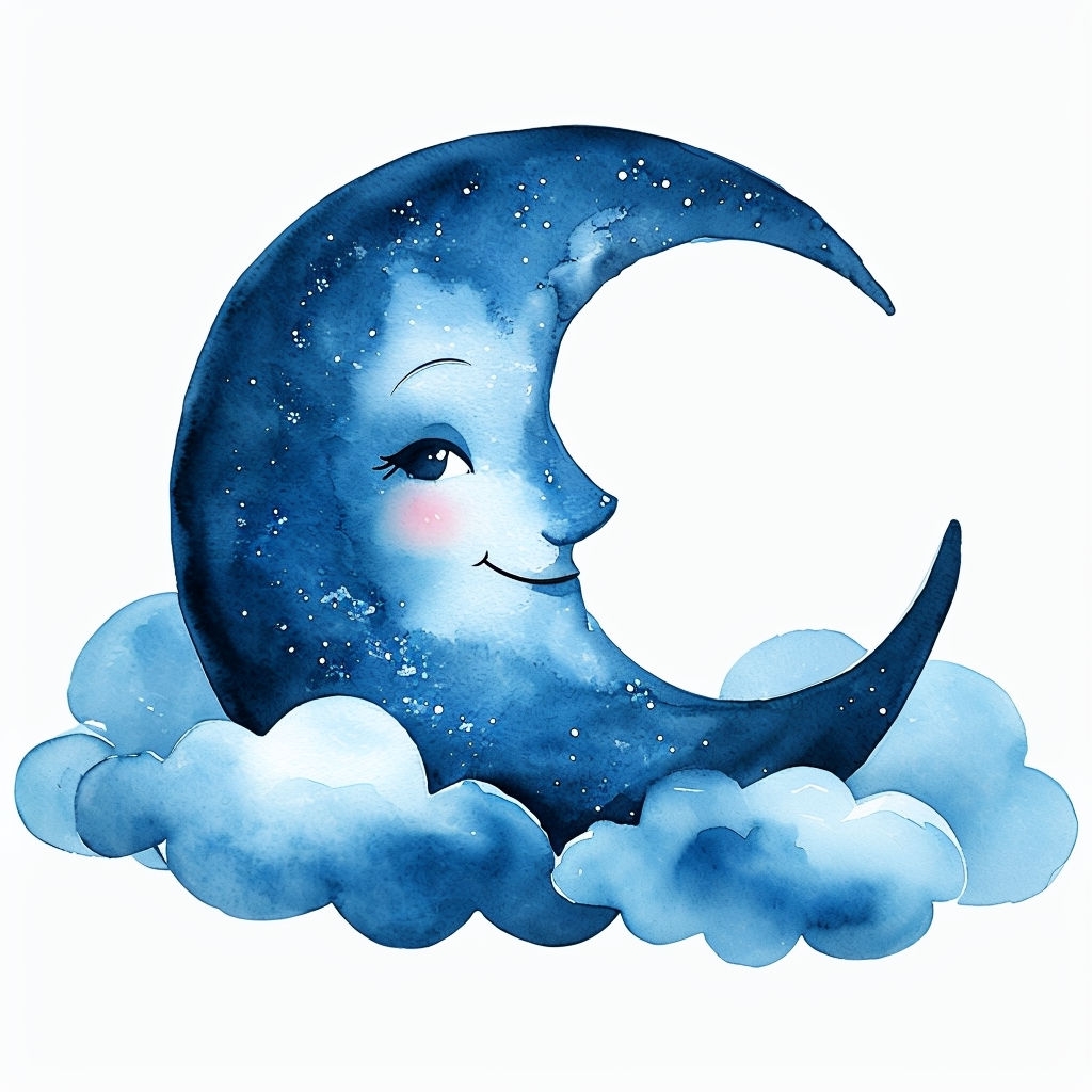 Cheerful Crescent Moon Character Watercolor Illustration Mug
