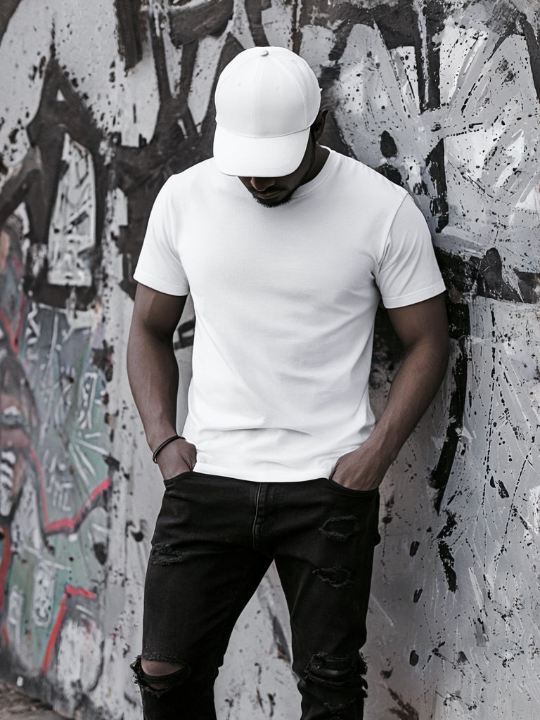 Casual Urban Style Man with Graffiti Background Photo Mockup