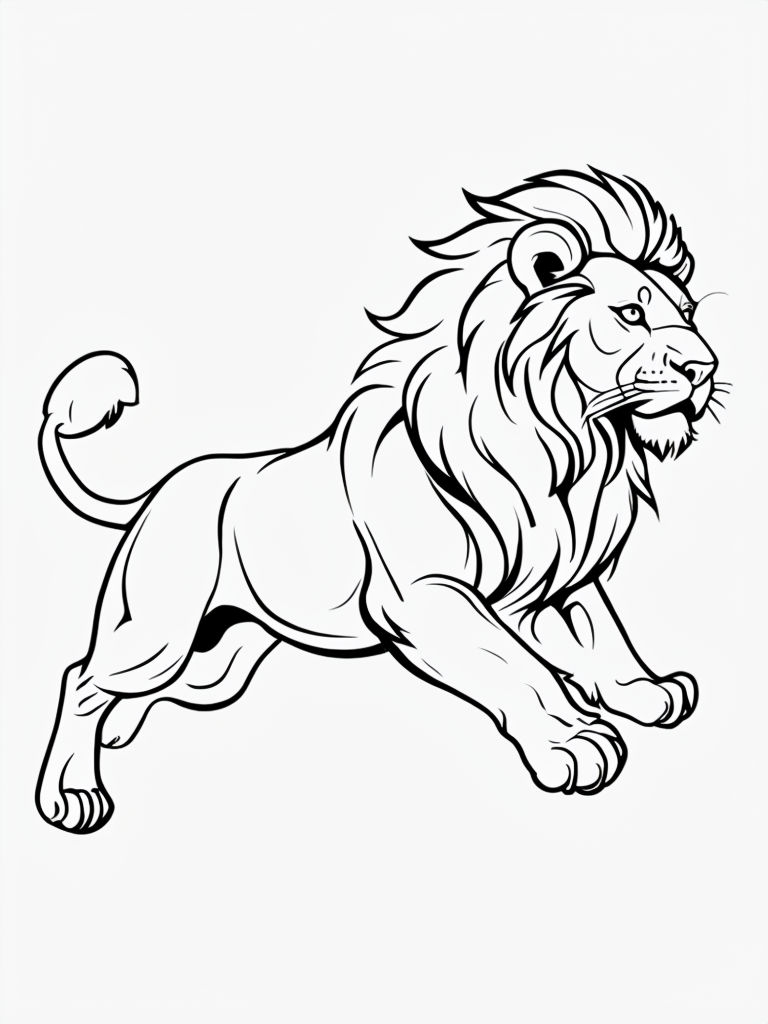 Dynamic Black and White Lion Line Drawing for Coloring Book Pages