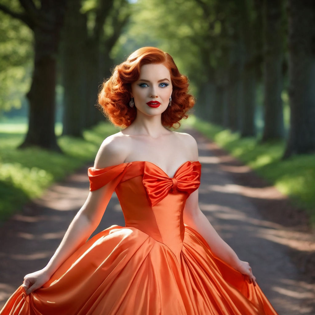 Natural Beauty plump Redhead Woman in a stunning Dress