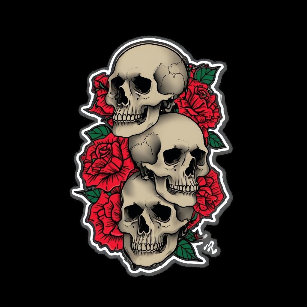 Eerie Skull and Rose Tattoo Art Illustration T-Shirt