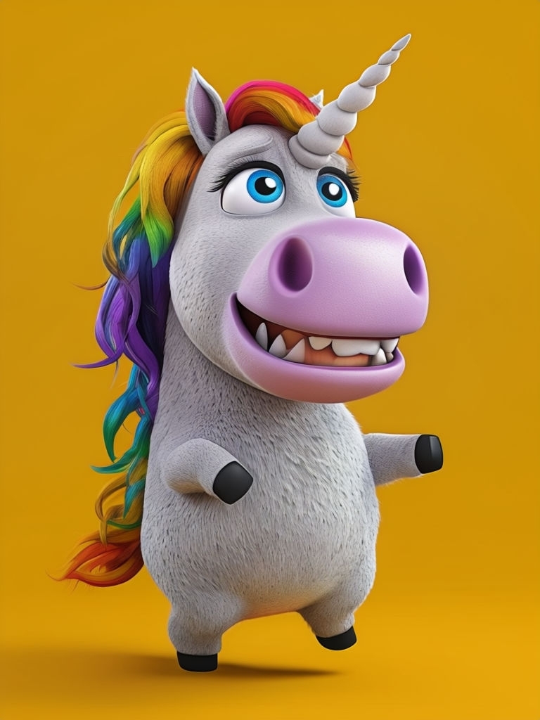 Playful 3D Cartoon Unicorn Character Dancing in Vibrant Colors Art