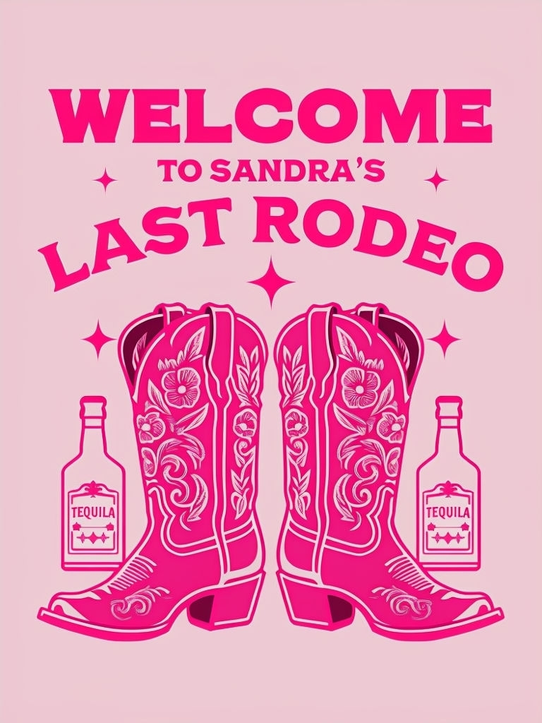 Welcome to Sandra's Last Rodeo Pink Sign Design