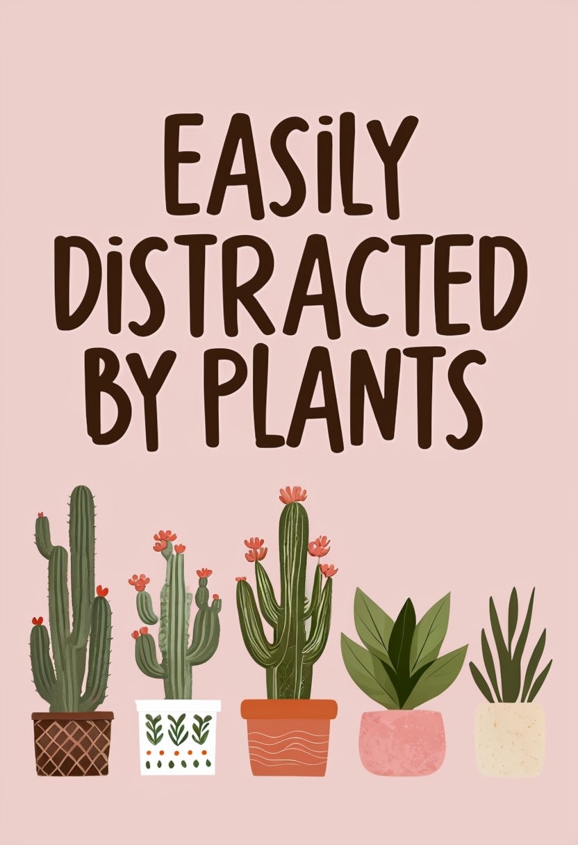 Easily Distracted by Plants Cute Cactus and Succulent Art Poster