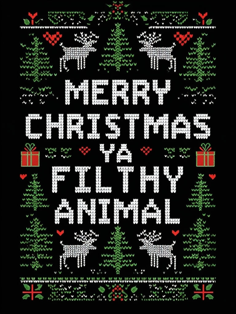 Merry Christmas Ya Filthy Animal Knitted Design T-Shirt