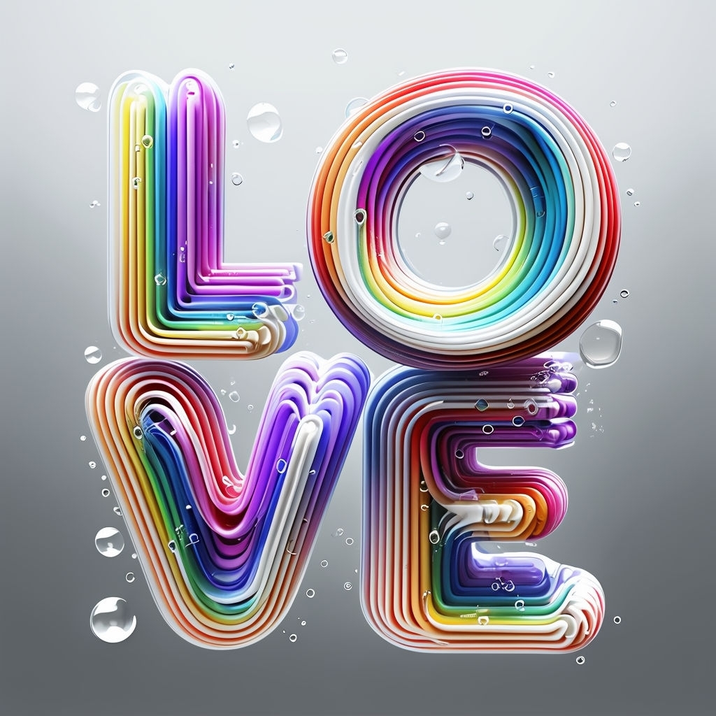 Vibrant 3D LOVE Typography with Rainbow Gradient Poster