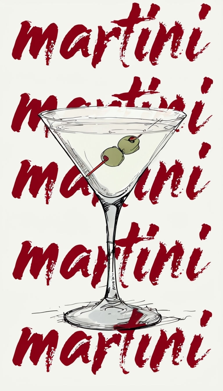 Whimsical Martini Glass Illustration with Crimson Text Poster