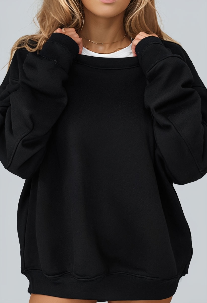 Oversized Black Sweatshirt Mockup with Relaxed Fit Design