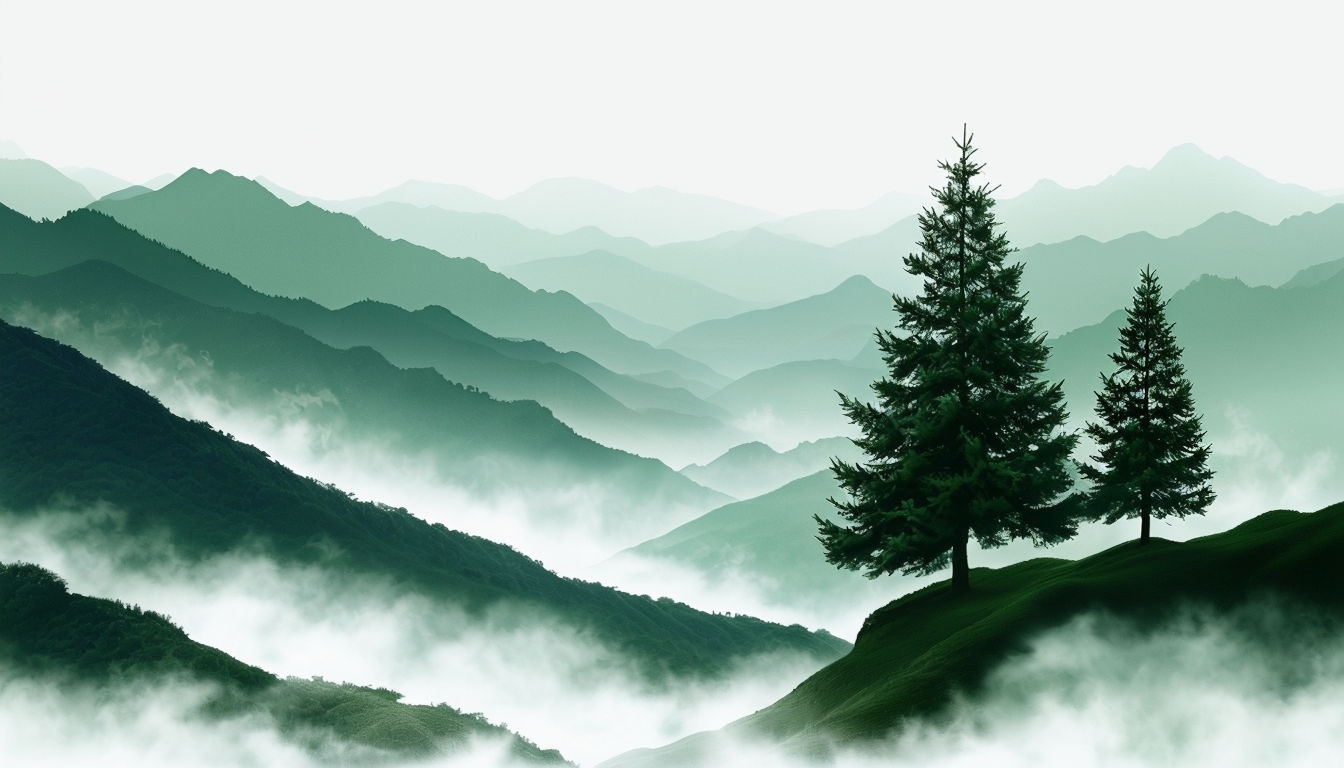 Serene Layered Mountain Landscape with Misty Hills Background