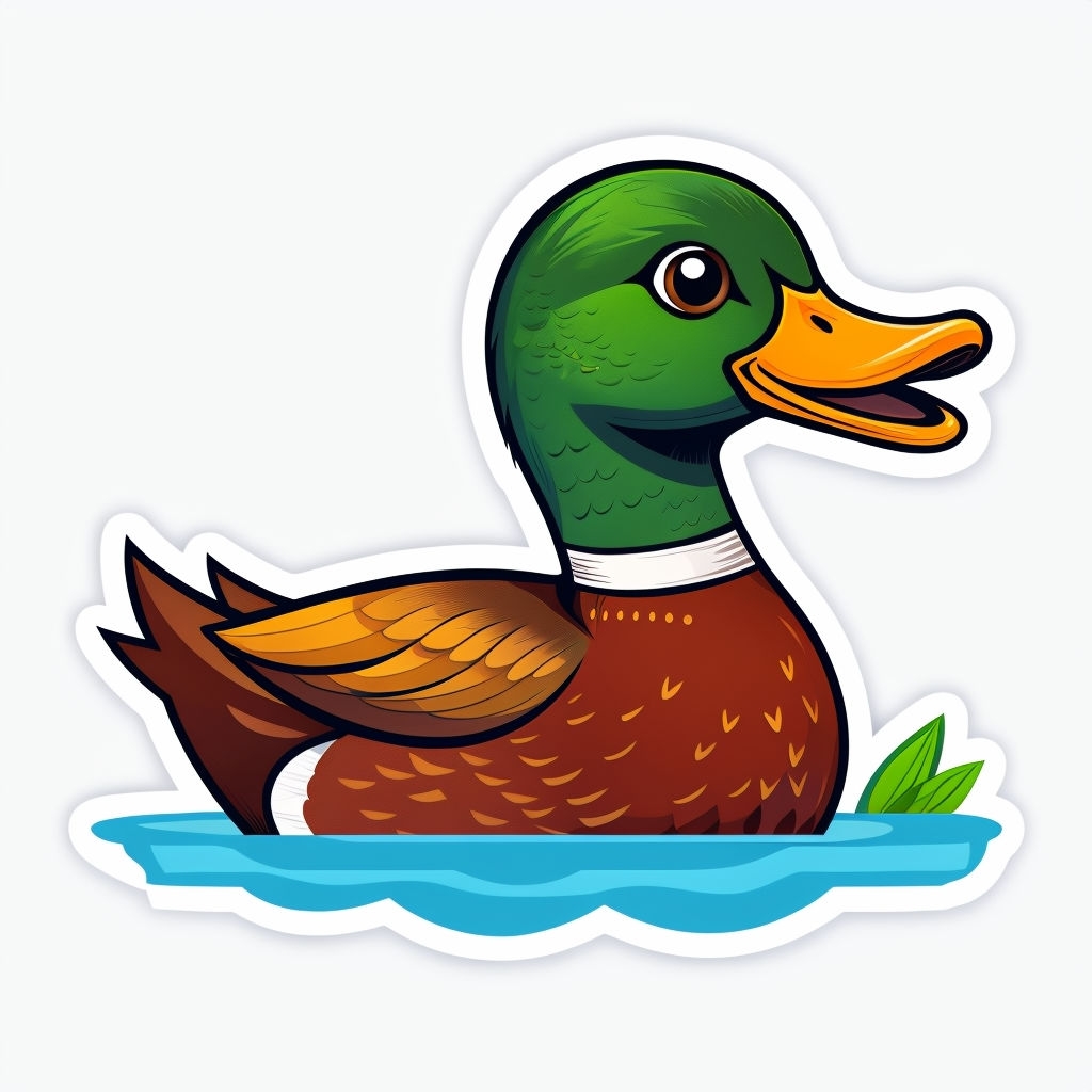 Playful Cartoon Duck Swimming on Water Illustration Sticker