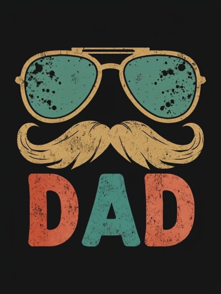 Vintage Aviator Sunglasses and Mustache Dad T-Shirt
