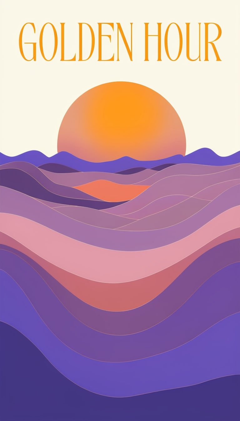 Golden Hour Serene Landscape Illustration for Social Media Post