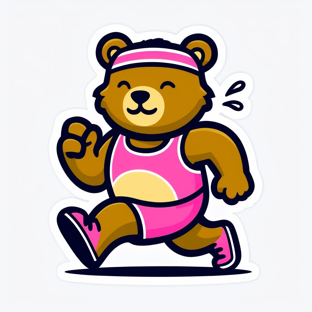 Energetic Cartoon Bear in Athletic Gear Running Sticker