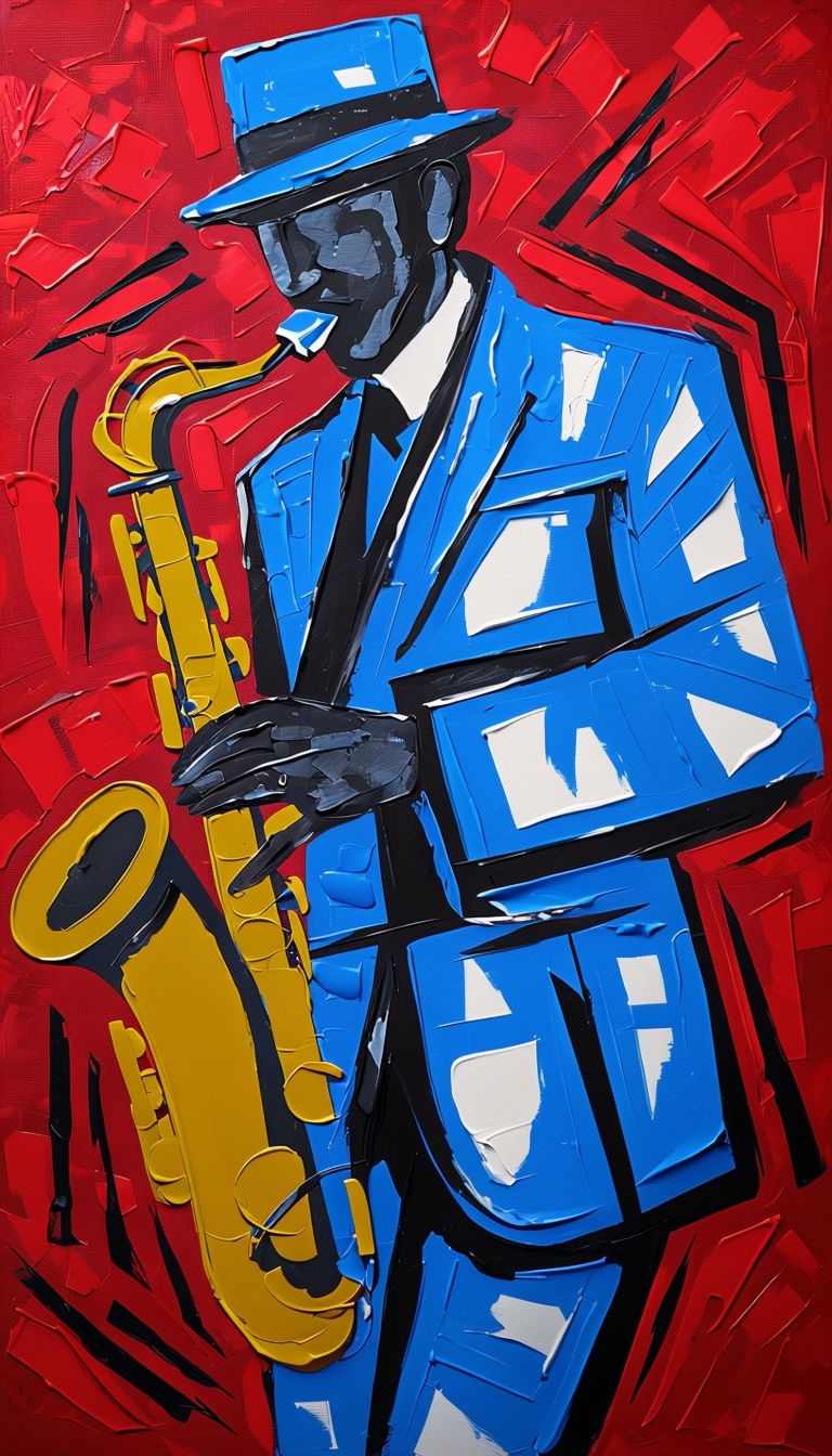 Vibrant Abstract Jazz Musician Acrylic Painting on Canvas Art