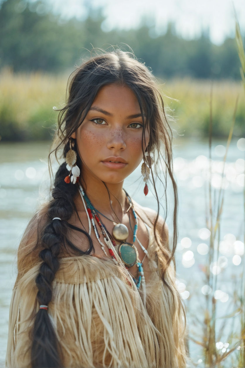 sexy brunette from the indigenous people of the north with a beautiful  face