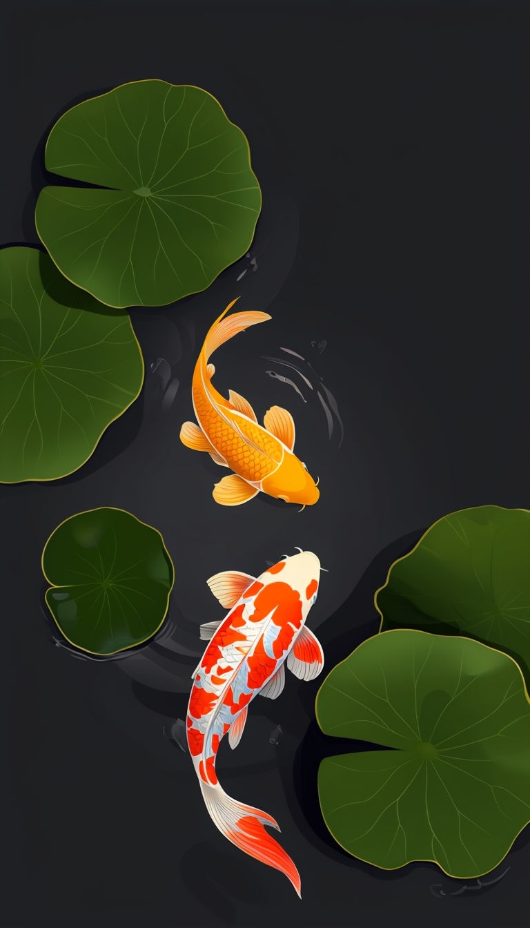 Serene Koi Fish Pond Illustration for Phone Case Cover