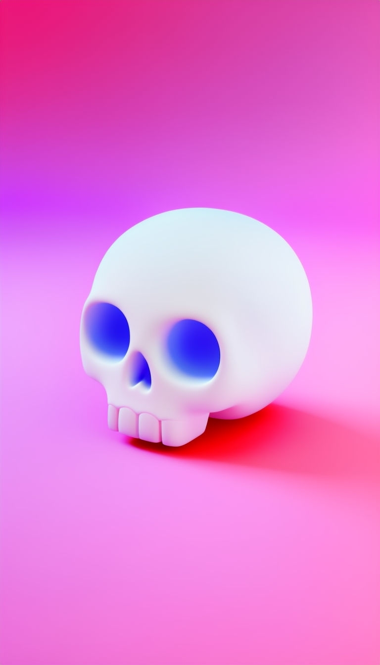 Minimalist White Skull on Vibrant Pink Gradient Background Mobile Wallpaper