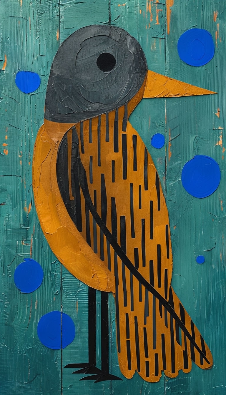 Stylized Bird Design with Bold Patterns and Textures Art