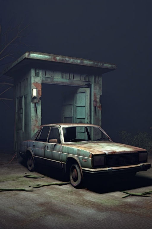 Ps1 video game scene of old abandoned car with door open by Voinch ...