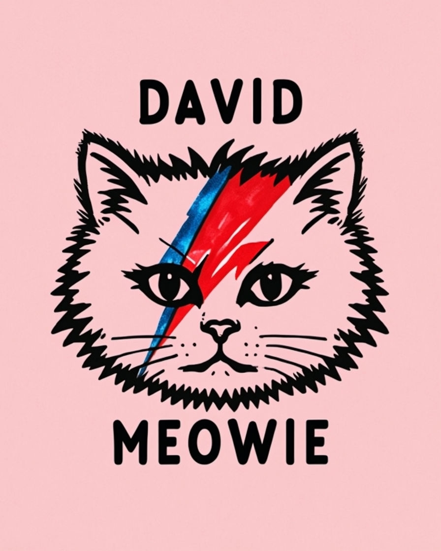 Playful David Bowie Cat Face Graphic T-Shirt