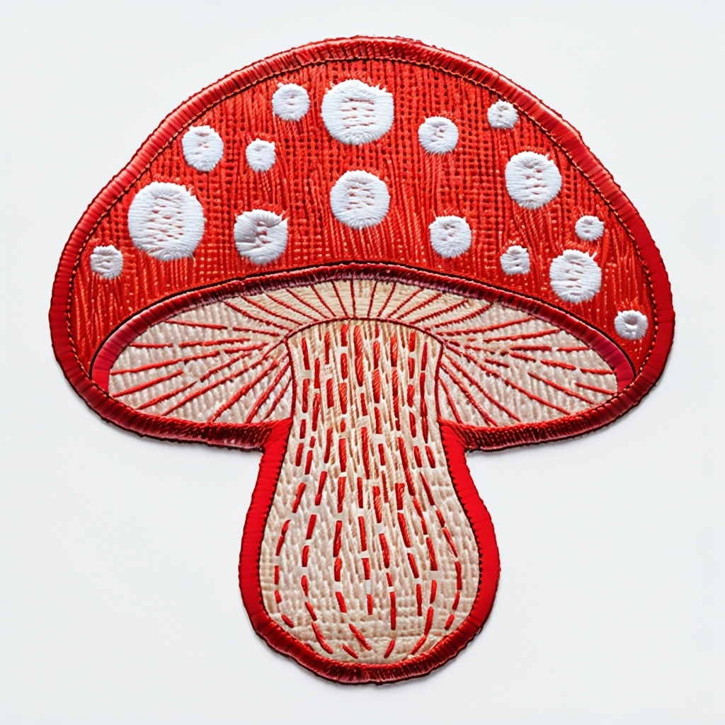 Vibrant Red Mushroom Embroidered Patch Illustration Sticker