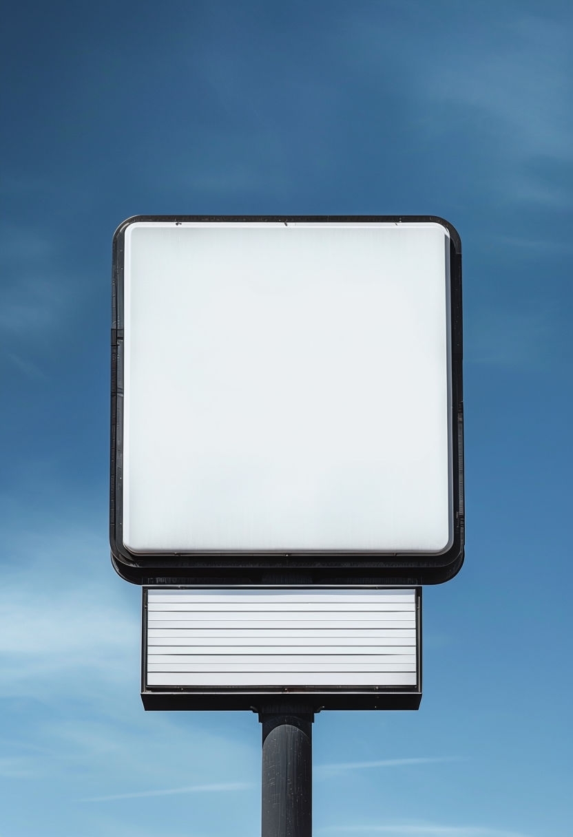 Prominent Blank Outdoor Sign Against Clear Blue Sky Poster