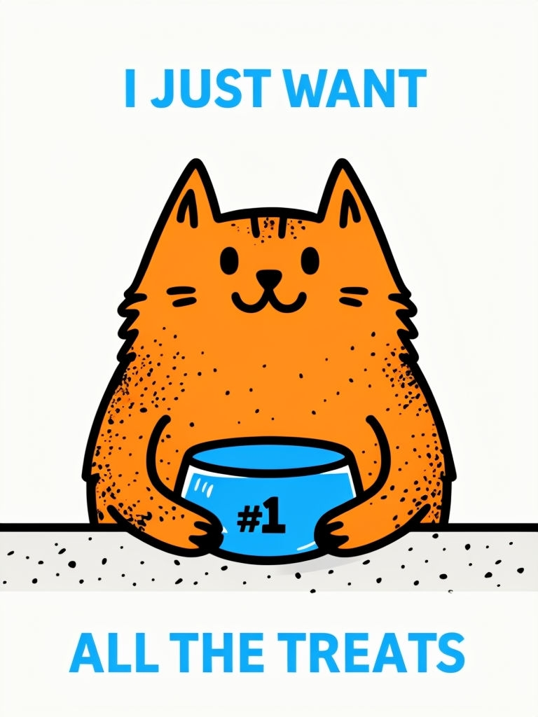 Minimalist Ginger Cat with Treats Text Cartoon T-Shirt