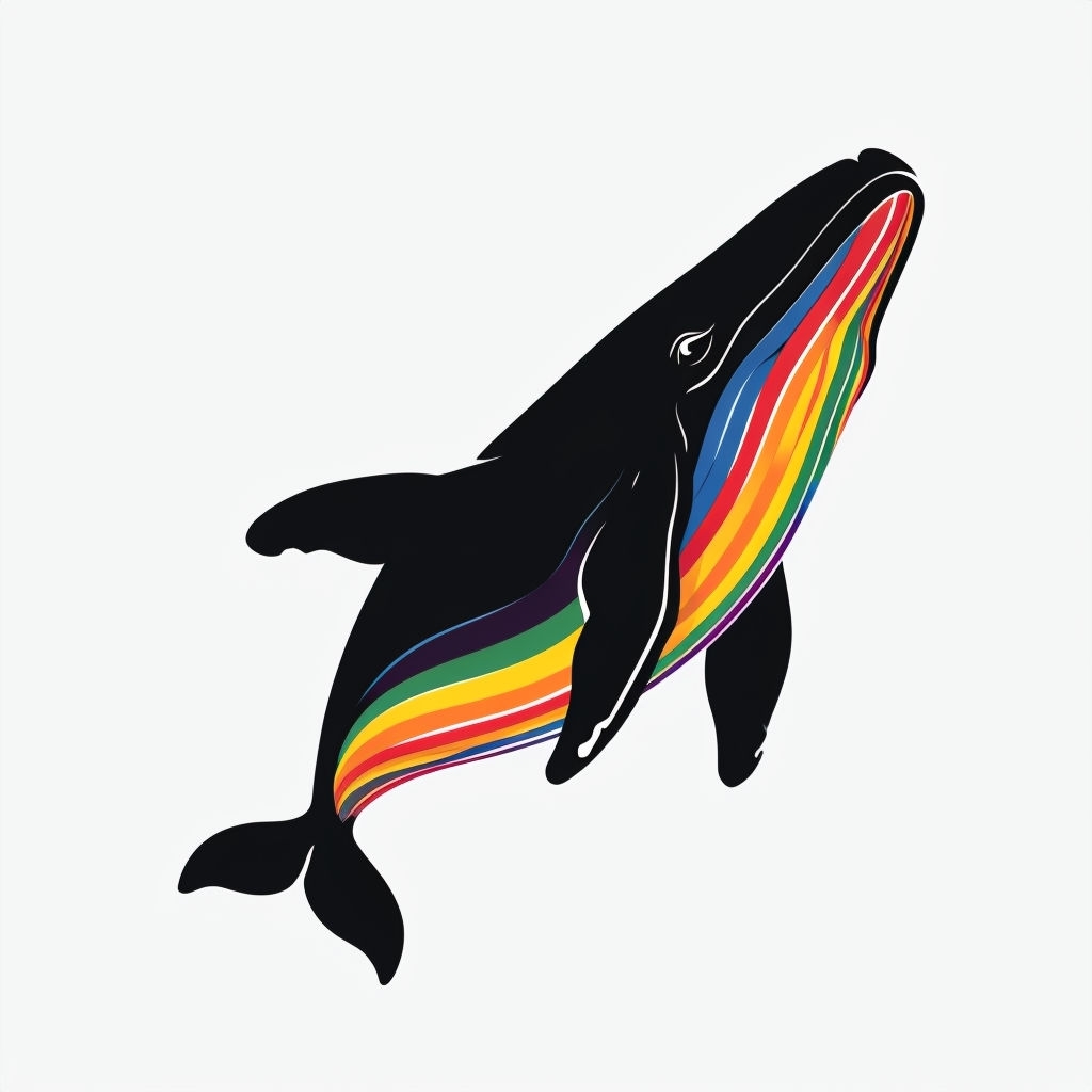 Colorful Minimalist Black Whale with Rainbow Stripes Sticker