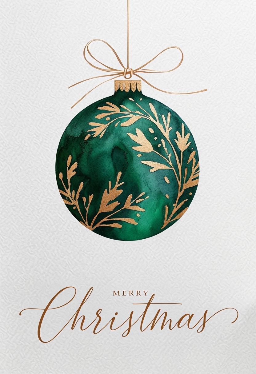 Elegant Emerald Green Christmas Ornament Card Design