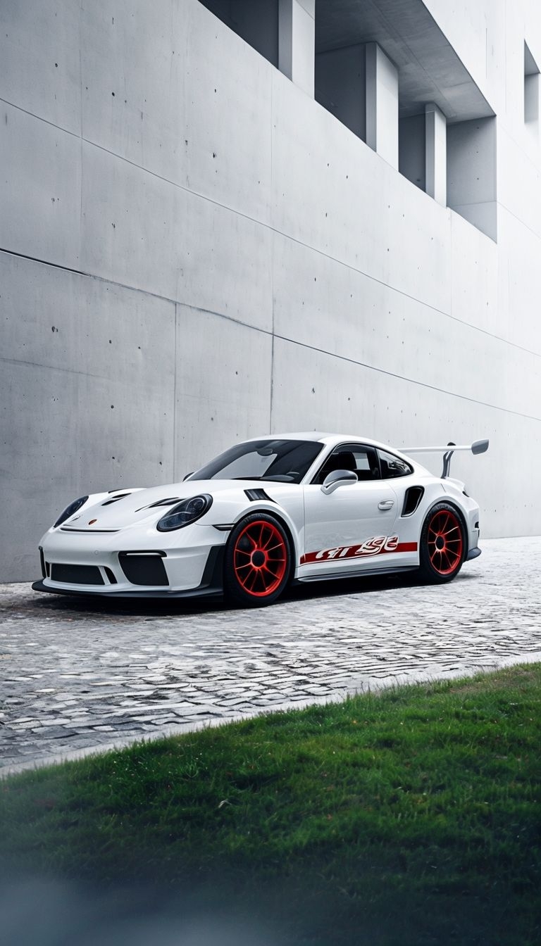 Sleek White Porsche GT3 RS in Urban Minimalist Setting Mobile Wallpaper