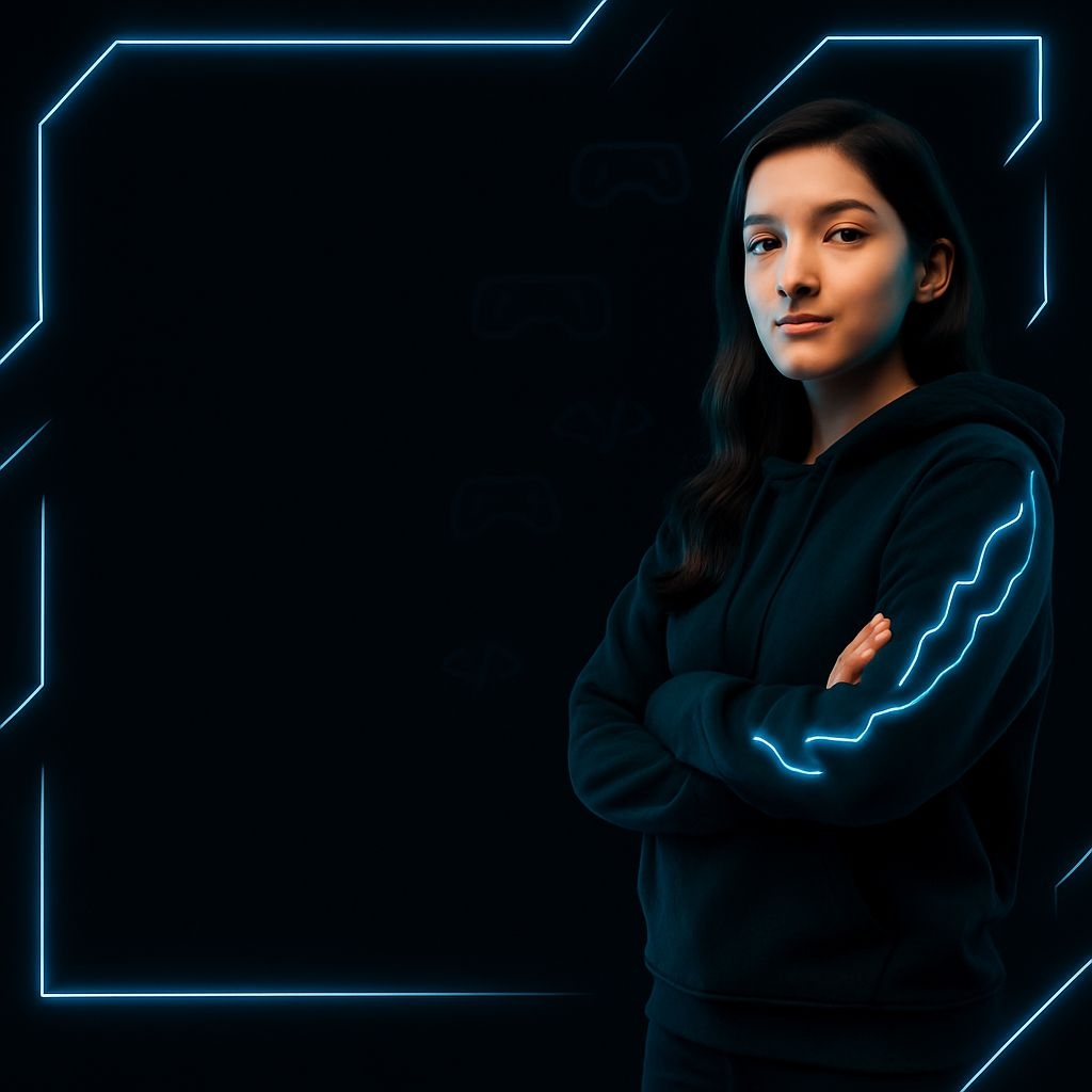 Confident Young Woman with Neon Lightning Bolt Hoodie Ad