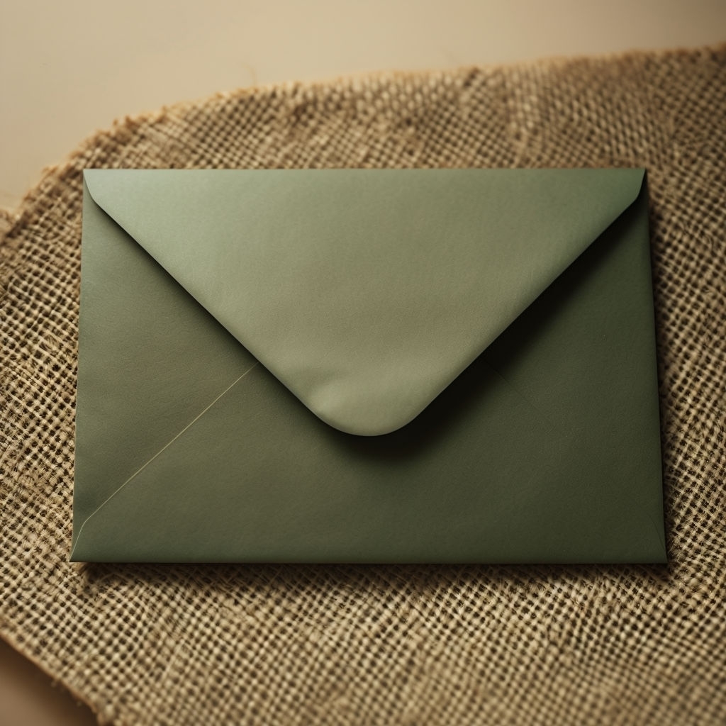 Natural Green Envelope Mockup on Textured Burlap Surface Mockup