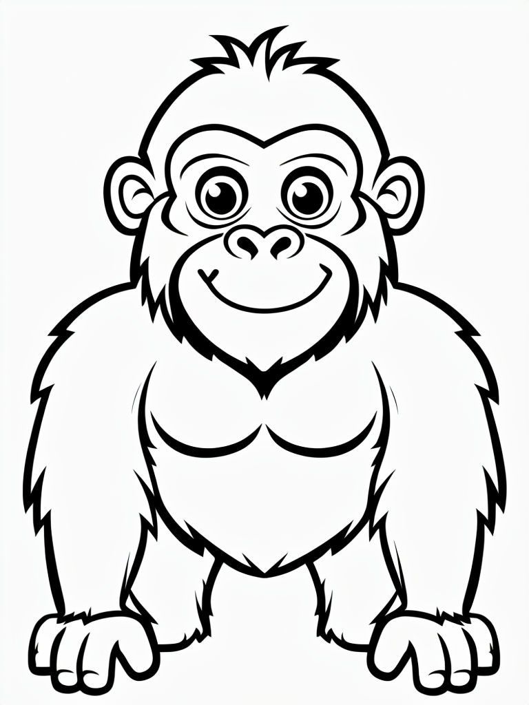 Playful Black and White Cartoon Gorilla Line Drawing Coloring Book Pages