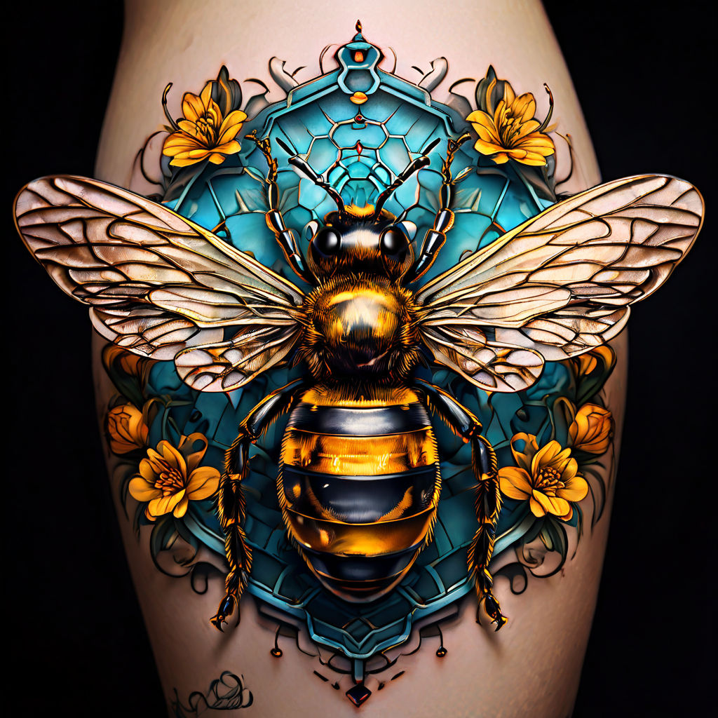 Watercolor bee tattoo on the ankle.