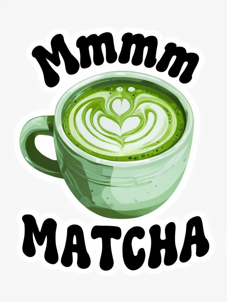 Cheerful Mint Green Matcha Latte Mug Sticker Design