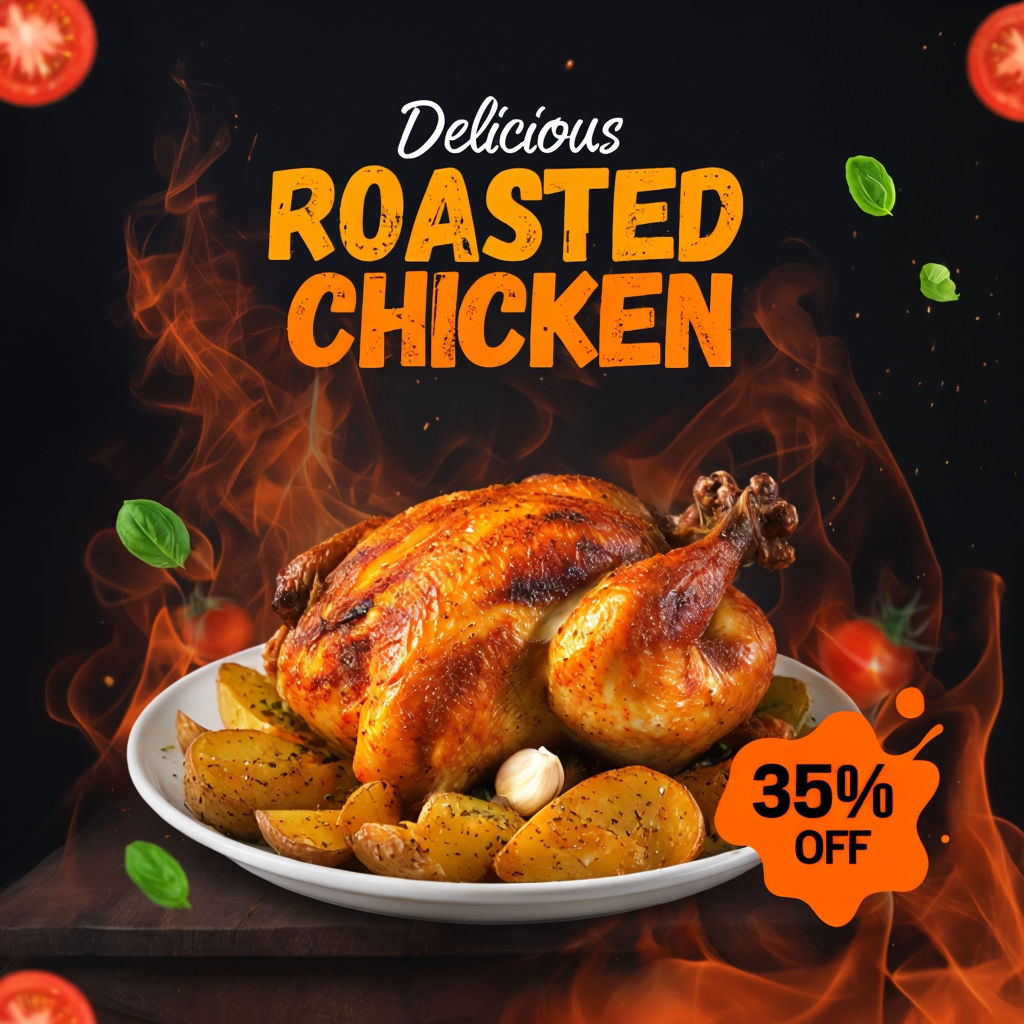 Appetizing Roasted Chicken Promotion with Discount Offer Social Media Post