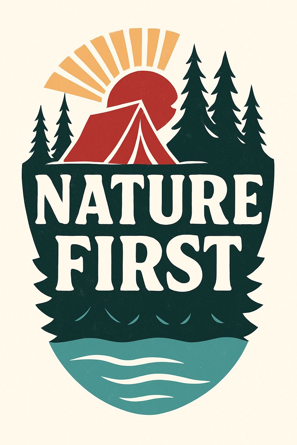 Vintage Nature First Camping Graphic Design T-Shirt