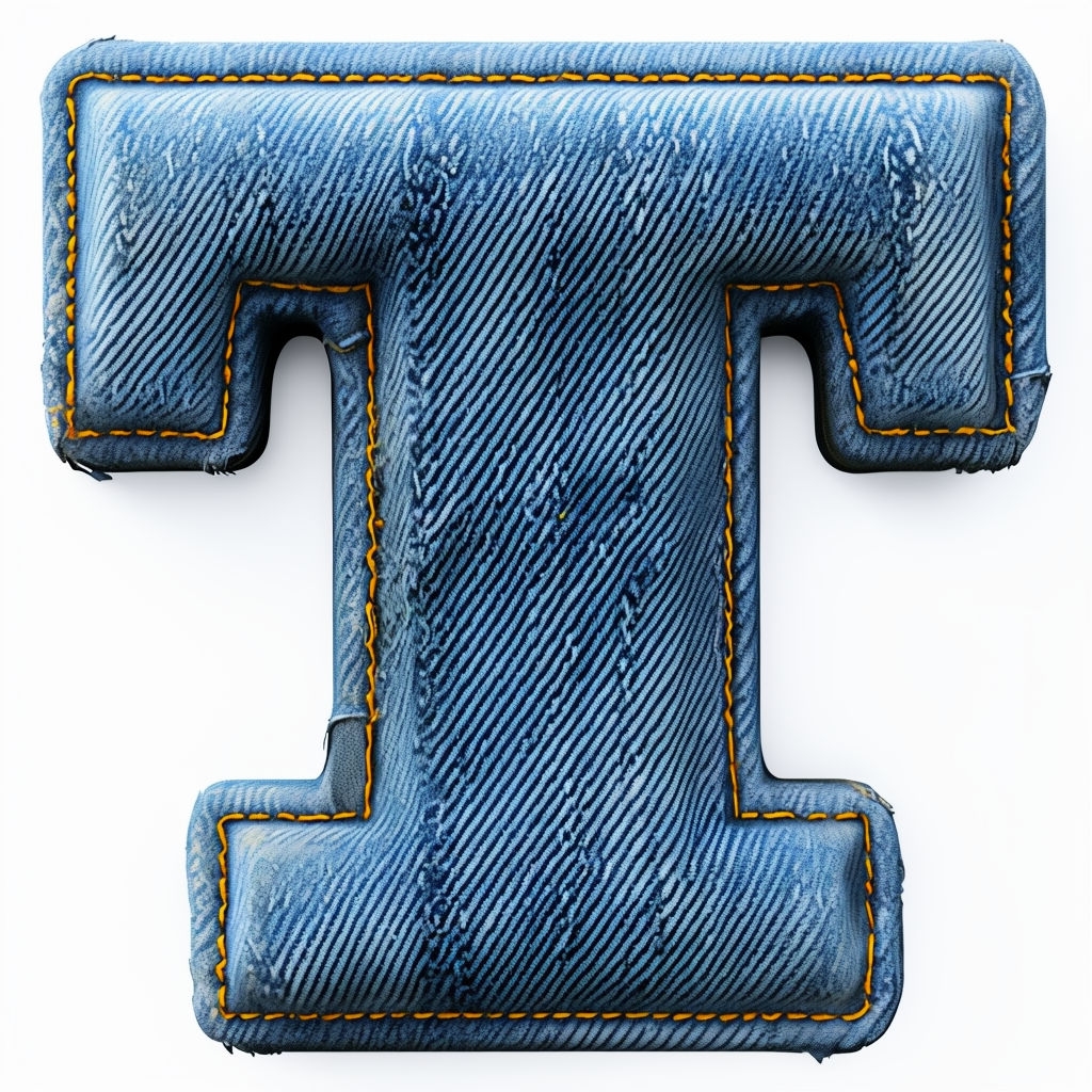 Realistic Blue Denim Letter T with Yellow Stitching Monogram