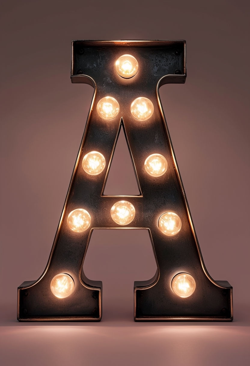 Rose-Gold Vintage Letter A with Illuminated Bulbs Art Monogram