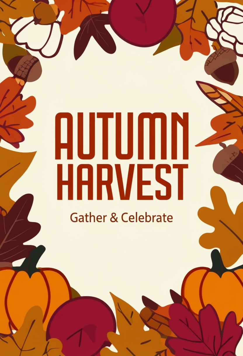 Modern Autumn Harvest Event Sign with Decorative Border