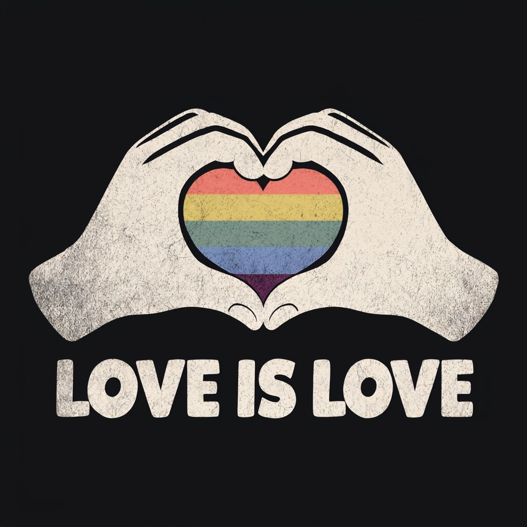 Vintage Love is Love Unity T-Shirt with Rainbow Heart Design