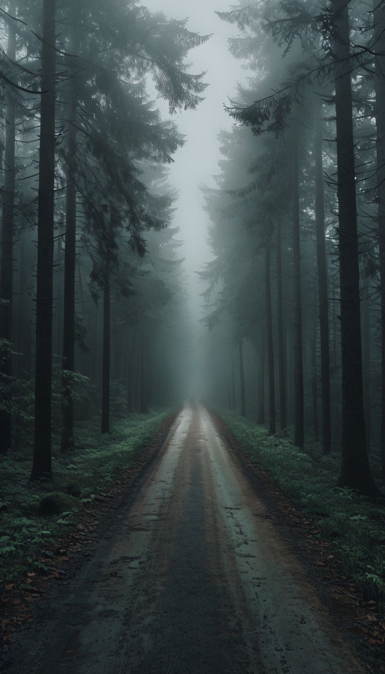Misty Forest Pathway Journey into the Unknown Mobile Wallpaper