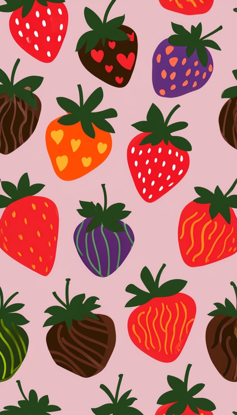 Vibrant Playful Strawberry Pattern Digital Art Mobile Wallpaper