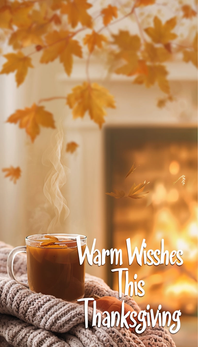 Cozy Fireplace with Hot Apple Cider Thanksgiving Instagram Story