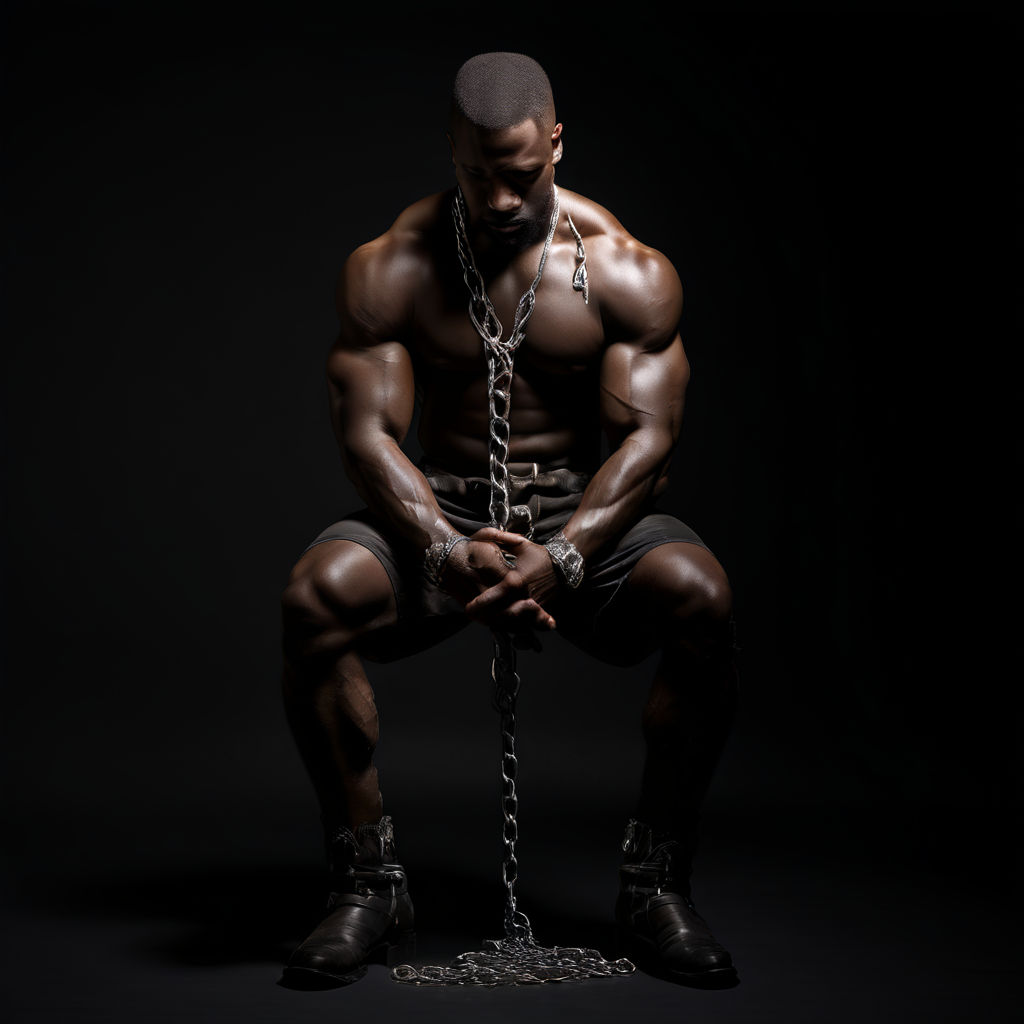 a oiled muscular bodybuilder black man slave